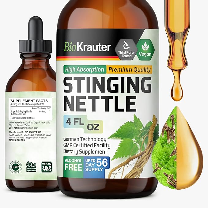 BIO KRAUTER® Stinging Nettle for Seasonal Support - Stinging Nettle Root Tincture (Urtica Dioica) 680 mg for Urinary Tract Support &amp Daily Wellness - 4 Fl.Oz. 56 Days of Supply Sugar &amp Alcoh