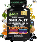 Shilajit for Men and Women-Organic Himalayan Shilajit Capsules with Sea Moss Black Seed Oil Ashwagandha Rhodiola Rosea Burdock Cordyceps Mushroom Ginseng Turmeric Ginger 120 Capsules