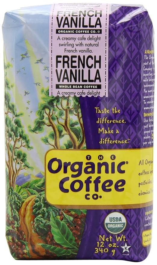 The Organic Coffee Company Whole Bean Coffee French Vanilla 12 Ounce