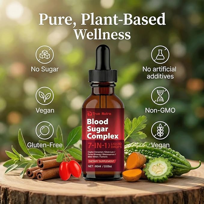 Blood Sugar Complex 7-in-1 Formula Blood Sugar Support Supplement with Berberine Ceylon Cinnamon Chromium Bitter Melon Turmeric Ginseng Glucomannan (1PCS)