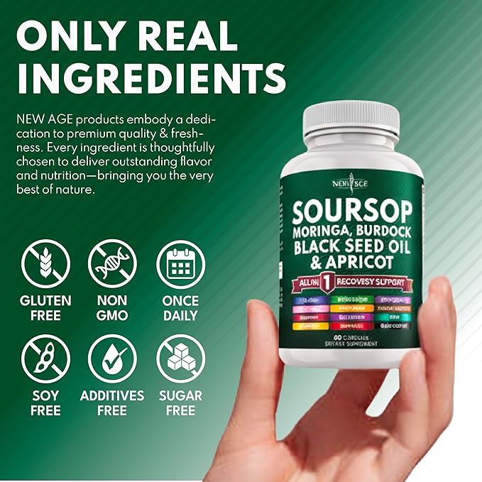 Soursop Supplement - Moringa Sea Moss Black Seed Oil Berberine Turmeric Apricot Quercetin Greens Bitters Boswellia Bitter Melon Burdock Root - 180 Capsules