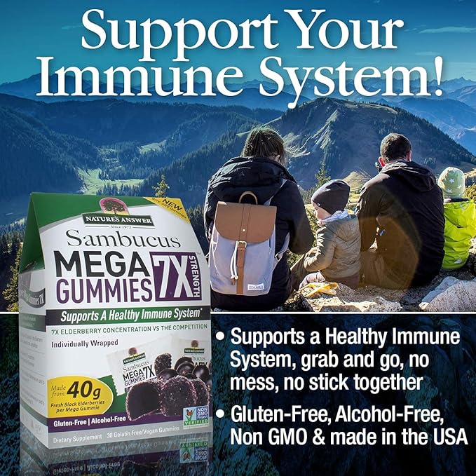 Nature's Answer Sambucus Mega Gummies | 7x More Elderberry Concentration | Alcohol-Free Gluten-Free Gelatin-Free Vegan Non-GMO &amp No Preservatives | 30ct Gummies
