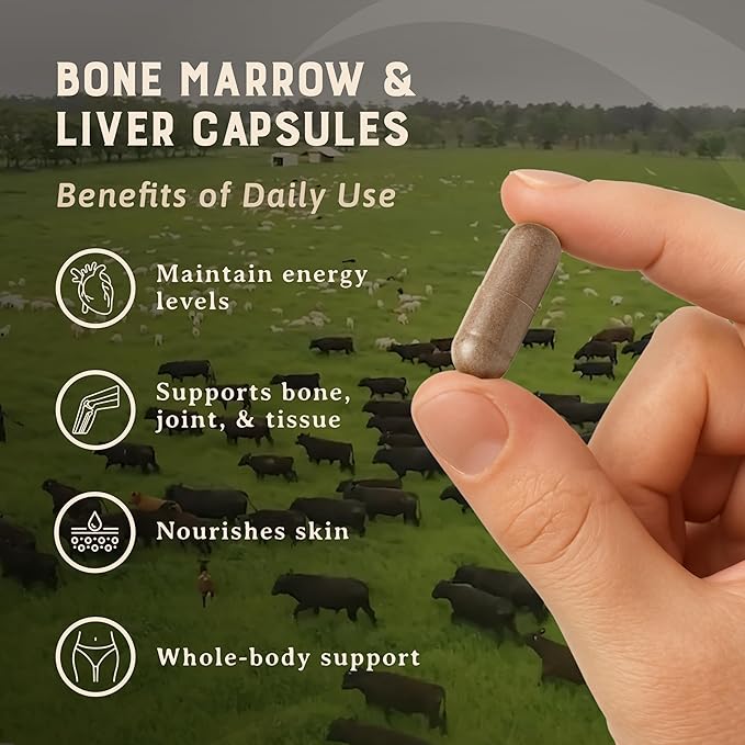Heart &amp Soil – 100% Grass Fed &amp Finished Bone Marrow &amp Beef Liver from Regenerative Cattle – Supports Bones joints Tissue &amp Skin – 3000mg Libido Booster For Women &amp Men – Glass B