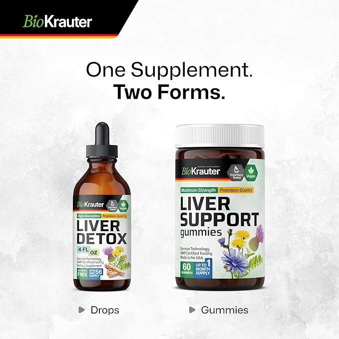 BIO KRAUTER® Liver Cleanse Detox &amp Repair* - Vegan Liquid Liver Support with Milk Thistle Chanca Piedra Turmeric Dandelion Root &amp Artichoke 700 mg - 4 Fl.Oz 56-Day of Supply - Alcohol &amp