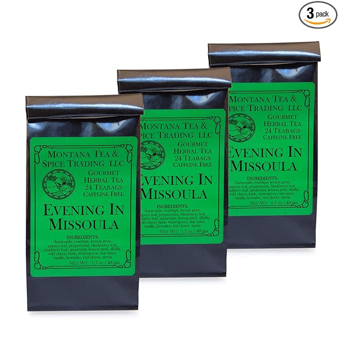Accpo Montana Herbal Tea &amp Spice Combo Pack (Evening In Missoula) - 24 Count (Pack of 3) - Chamomile - Herbal Tea