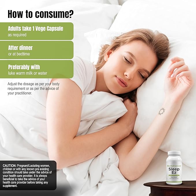 Herbsforever Sleep Ez (Sleep Ease) (Ayurvedic Herbal Formulation) for Relaxation of Mind Body and Assistance of Blissful Sleep Pattern 60 vege Capsules 800 mg Each Concentrated Extract