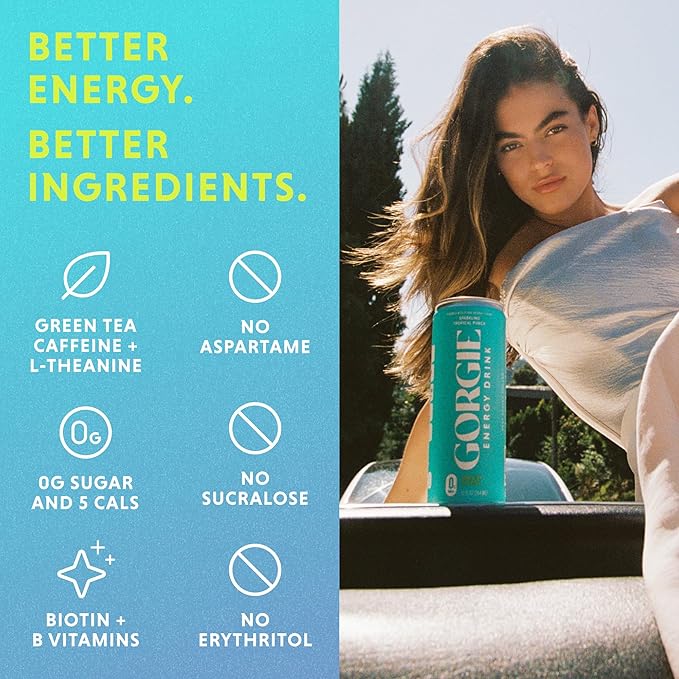 GORGIE All Star Bundle - Tropical Variety - Original Variety Bundle Sugar-Free Natural Energy Drink Sparkling Healthy Energy Drinks - Green Tea Biotin B Vitamins Vegan &amp Low Calorie (2 Packs
