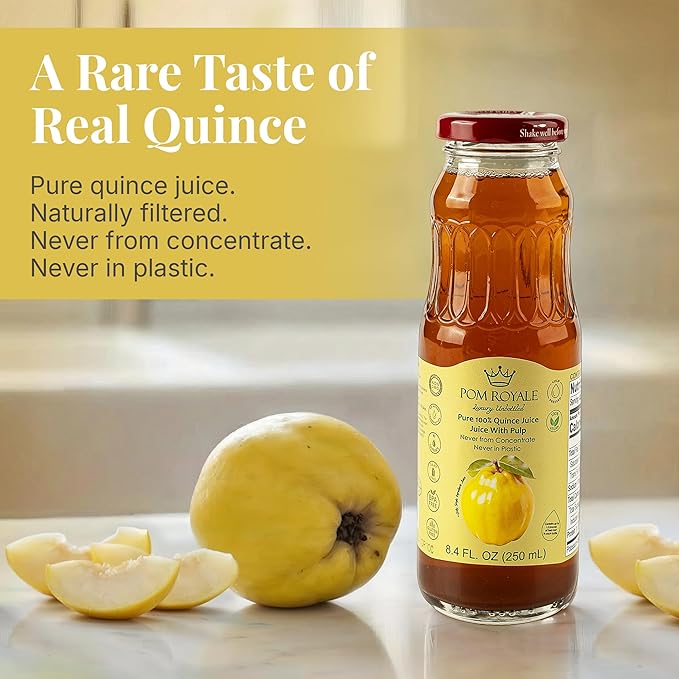Pure Quince Juice 8.4oz Glass Bottle (Pack of 12) Cold Pressed Juice Not from Concentrate Non-GMO No Sugar Added Gluten Free Kosher Certified Preservative Free