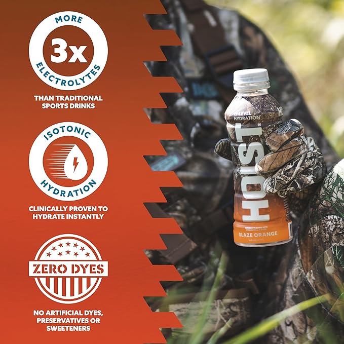 HOIST Premium Military Hydration Electrolyte Drink – Blue Raspberry (12‑Pack) + Blaze Orange (12‑Pack) + Peach Mango (12‑Pack) – 3‑Flavor High‑Performance Hydration Triple‑Pack