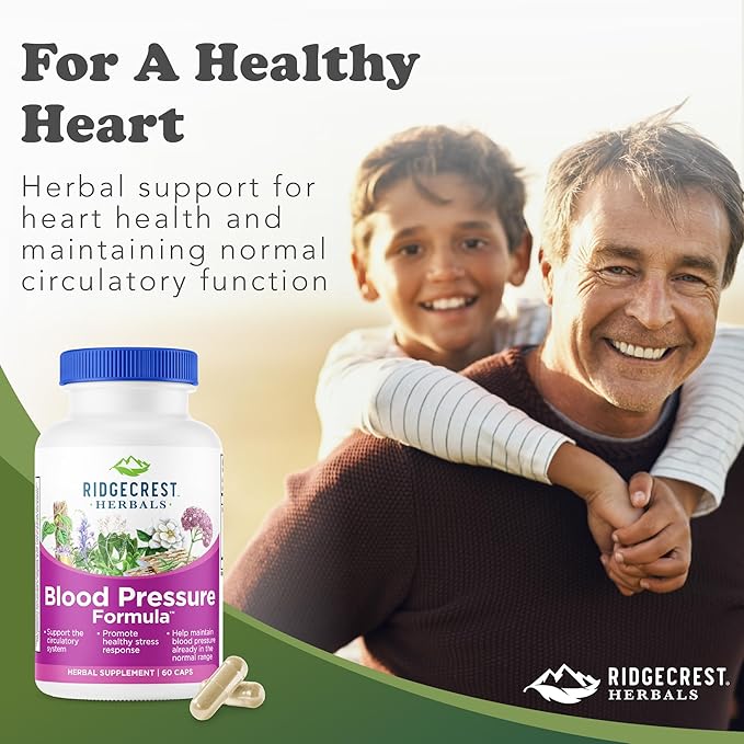 RidgeCrest Herbals Blood Pressure Herbal Formula 12 Herbs Poria Mushroom Gastrodia Gardenia for Heart Vascular Circulation Health (60 Count (Pack of 1))
