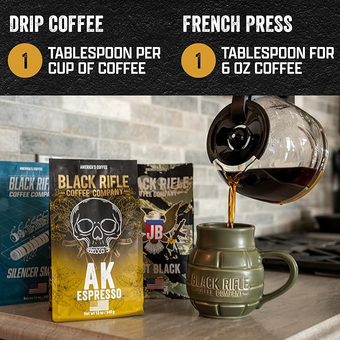Black Rifle Coffee Company AK Espresso 5 lb Bag Ground Coffee Medium Roast - Roasted Blend Made from Arabica Beans - Colombian &amp Brazilian Beans - Veteran Founded &amp American Made