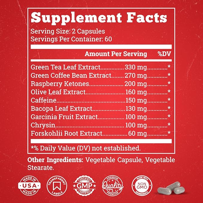 Premium Thermogenic Fat Burner for Men &amp Women | Weight Loss Pills for Preserved Lean Muscle &amp Burn Stubborn Fat | Appetite Suppressant for Weight Loss for Increased Energy | USA Made - 120 Ca