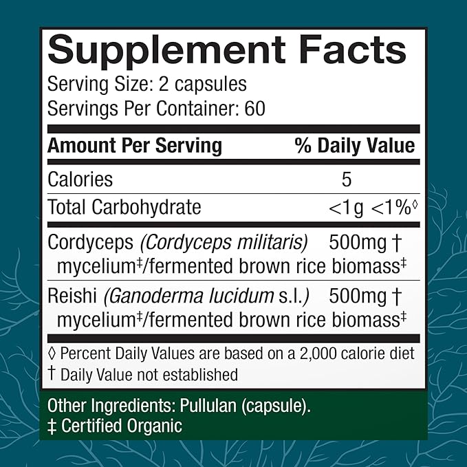 Host Defense CordyChi Capsules - Energy &amp Immune Support Supplement - Cordyceps &amp Reishi Mushroom Supplement for Relaxation &amp Respiratory Support - Aids Against Tiredness - 120 Capsules