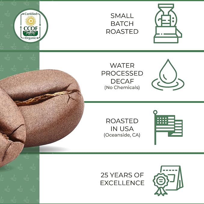 The Bean Organic Coffee Company Water Processed DECAF Aloha Bean (Hawaiian Hazelnut) Chocolate Macademia Nut and Vanilla Bean Medium Roast Ground Coffee 16-Ounce Bag