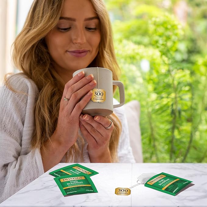 Twinings Decaffeinated Irish Breakfast Black Tea Individually Wrapped Bags 20 Count (Pack of 6) Flavourful Robust Enjoy Hot or Iced 120 Teabags