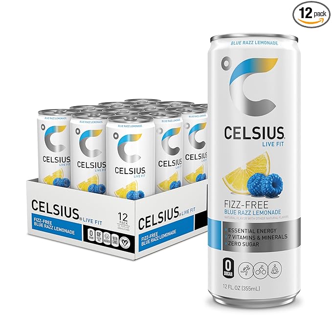 CELSIUS Fizz Free Blue Razz Lemonade Sugar Free Energy Drink 12 Fl Oz (Pack of 12)