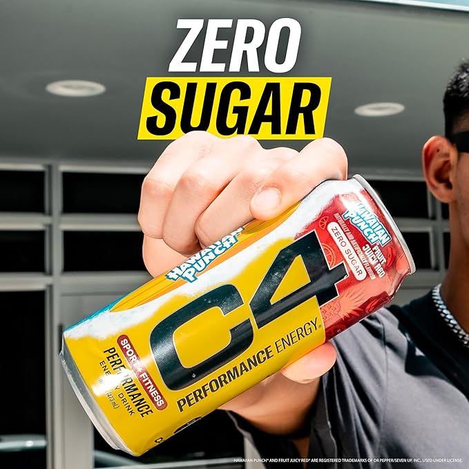 C4 Energy Drink Hawaiian Punch Fruit Juicy Red Carbonated Sugar Free Pre Workout Performance Drink with no Artificial Colors or Dyes 16oz (Pack of 24)