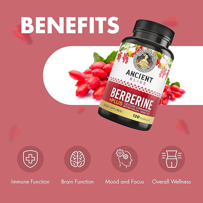 Ancient Bliss Berberine HCL 1200mg with Ceylon Cinnamon Bitter Melon and Green Tea Extract - 120 Capsules