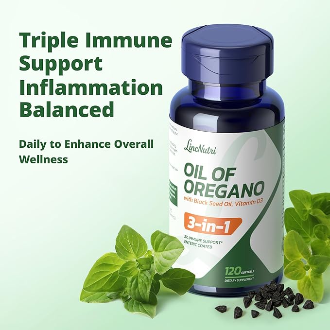 Oil of Oregano with Black Seed Oil &amp Vitamin D3 – Enteric-Coated Softgels for Gentle Delayed-Release Immune &amp Digestive Support – Mild Taste Easy to Swallow – 120 Softgels 60-Day Supply