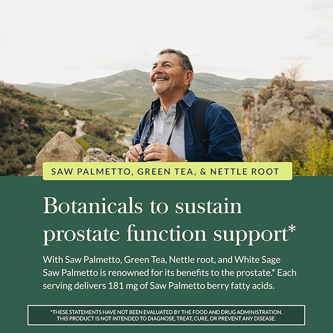 Gaia Herbs Prostate Health - Supports Prostate Health and Function for Men - with Saw Palmetto Green Tea Nettle Root and White Sage* - 120 Vegan Liquid Phyto-Caps (60 Servings)