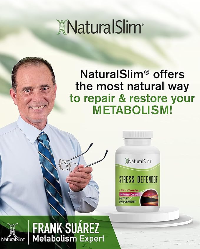 NaturalSlim Stress Relief Supplement - Stress Defender High Cortisol Reducer Control Cravings Sleep &amp Metabolism Support with Vitamin B5 Pantothenic Acid &amp L Tyrosine - 180 Vegetable Capsul