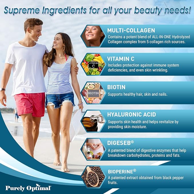 Premium Multi Collagen Peptides (Types I II II V X) - Collagen Pills for Skin Care Hair Growth Nails &amp Joints - Vitamin C Hyaluronic Acid Biotin Gluten Free - 120 Collagen Capsules