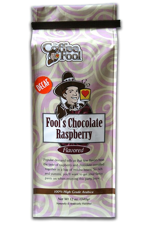 The Coffee Fool Fool's Whole Bean Decaf Raspberry Squared 12 Ounce