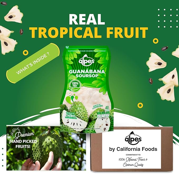 Alpes Premium Soursop Pulp 100% Real Fruit Tropical Guanábana. Ideal for Cocktails Juices Smoothies Desserts Gourmet Sauces Ice creams &amp Snacks 1 Pack 16 fl oz.