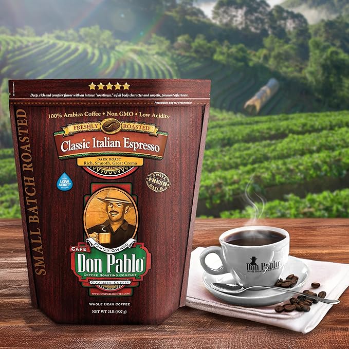 Cafe Don Pablo Gourmet Coffee Classic Italian Espresso Medium Dark Roast Whole Bean Coffee 2 LB