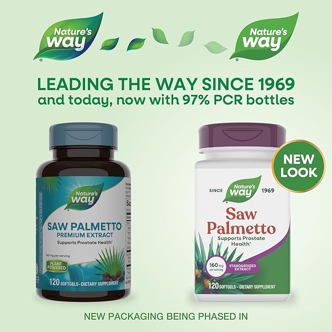 Nature's Way Saw Palmetto Standardized Extract Prostate Health Support for Men* 160 mg per Serving 120 Softgels (Packaging May Vary)