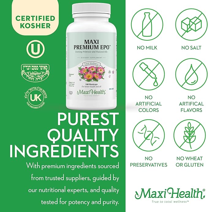 Organic Evening Primrose Oil Capsules 1500mg - EPO Gamma Linolenic Acid Supplement - Hormone Balance for Women - PMS &amp Hot Flashes Menopause Relief - GLA Hormonal Acne Supplements 180 Count