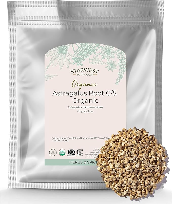 Starwest Botanicals Organic Astragalus Root - Dried Herb for Tea Cut &amp Sifted Certified Kosher Non-GMO - Bulk 1 lb Bag