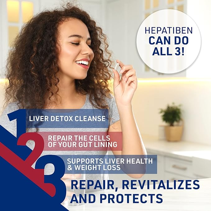 Hepatiben Liver Detox Cleanse Non-GMO w/Digestive Repair. Natural Liver Supplement w/Milk Thistle Silybin NAC Choline Turmeric Berberine L-Glutathione 60CT