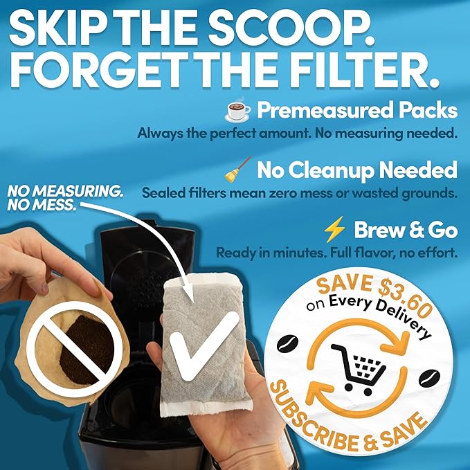 100% Colombian Dark Roast Ground Coffee in Filter Packs | Low Acid Mold Free Premeasured Pouches | Sampler Packets | Gourmet Powder Bags for 10–12 Cup Drip Maker | Highest Rated Individual Coffee