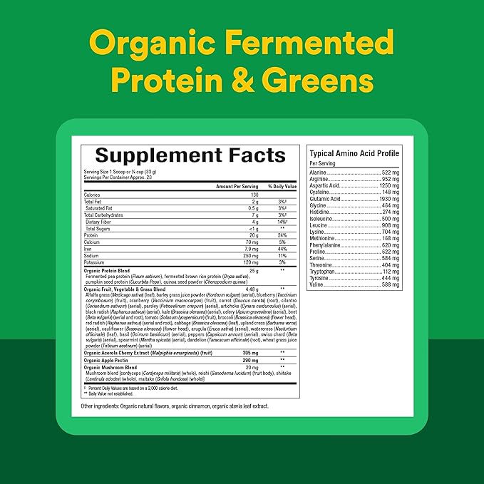 Whole Earth &amp Sea from Natural Factors Organic Fermented Protein &amp Greens Vegan Whole Food Supplement Vanilla Chai 1 lb 7 Oz