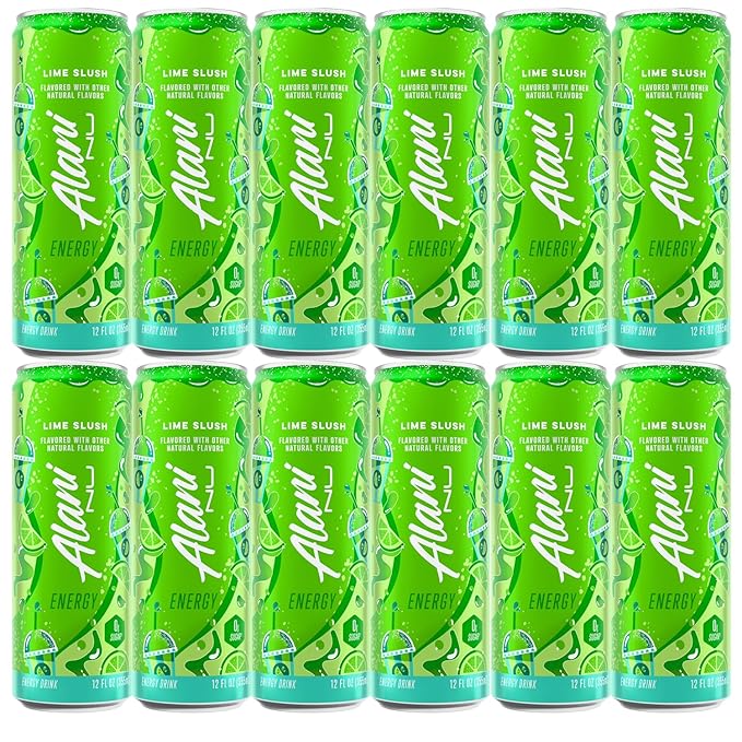 Alani Lime Slush Energy Drink – Sugar Free Low Calorie Energy Drinks - 12 fl oz Can (12 Pack)