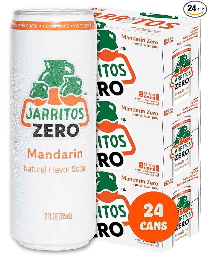 Jarritos - Mexican Soda Soft Drinks Mandarin ZERO Sugar (12 oz 355ml) 24 Cans (3 Boxes of 8) - Sugar Free - 0 Calories 0g Fat - Made in Mexico - Natural Flavor Soda Pop - Party &amp BBQ Beverages