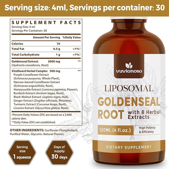 Goldenseal Root Extract 3000mg – Goldenseal Tincture for Immune &amp Respiratory – Fast Absorbing Sugar-Free Vegan – 120 mL (4 fl oz)