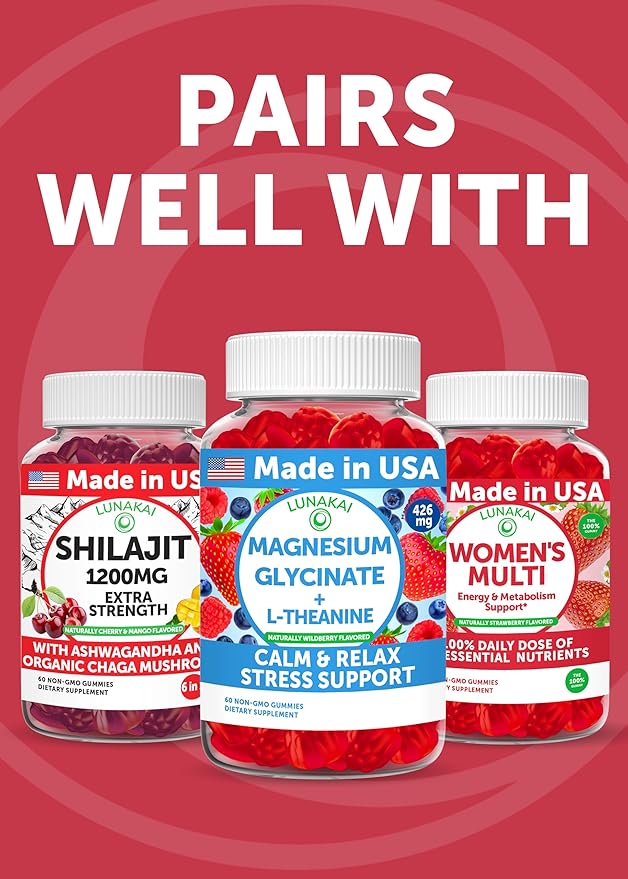 Lunakai USA Manufactured KSM-66 Ashwagandha Gummies for Women &amp Men – Daily Vegan Supplement for Stress Mood &amp Sleep Support 60ct