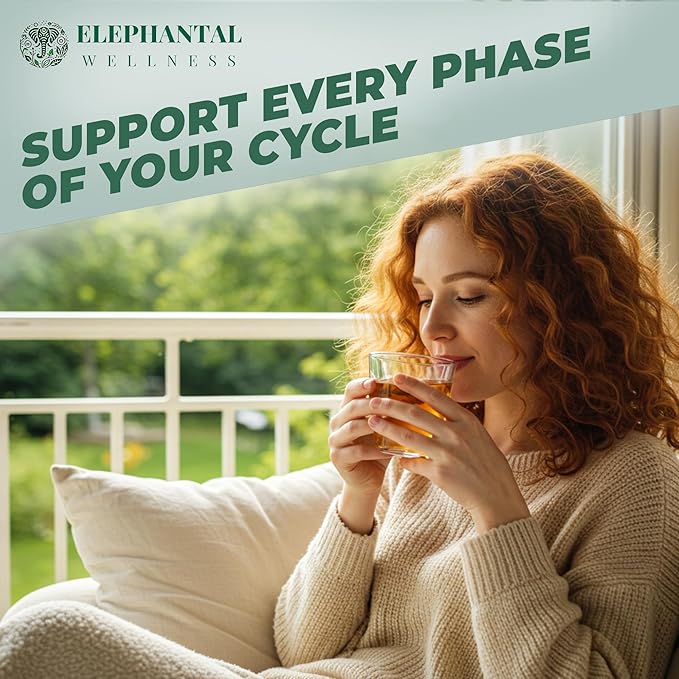 Elephantal Wellness Premium Hormone Herbal Tea | PCOS Hormonal Balance &amp Mood Support with Chaste Berry Shatavari Dong Quai &amp Black Cohosh | Handmade Non-GMO Caffeine-Free Loose Leaf Blen