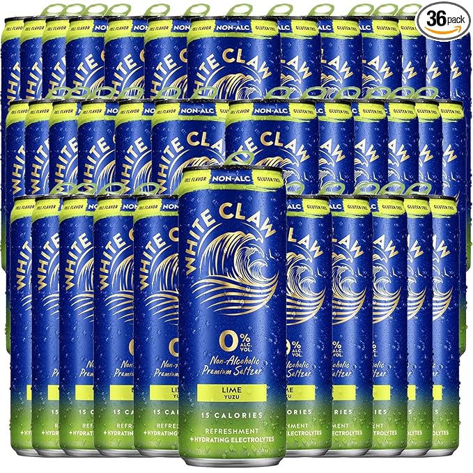 White Claw 36 Pack 0% Alcohol Lime Yuzu Non-Alcoholic Premium Non-Hard Seltzer | 15 Calories Gluten Free Hydrating Electrolytes
