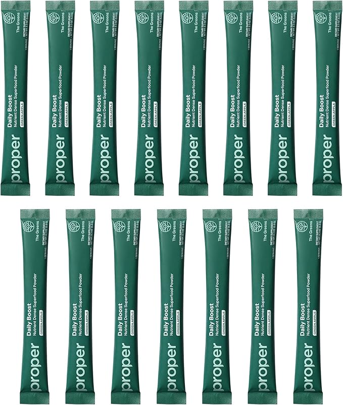 Proper The Greens Daily Boost Organic Greens Powder. Whole Food Apple Flavor Veggie Powder Superfood with Wheatgrass Spirulina Chlorella Probiotics. Daily Drink Mix for Wellness and Digestion