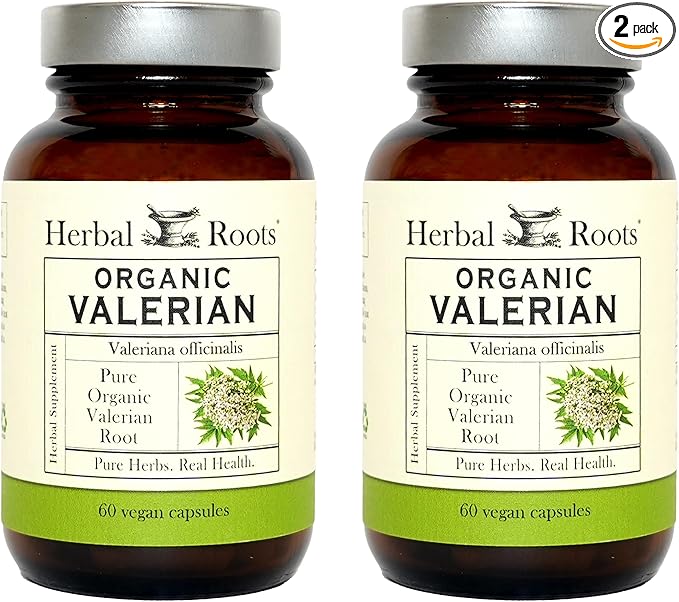 Herbal Roots Pure Organic Valerian Root Capsules - 900 mg - Non-Habit Forming with no Melatonin Non-GMO - 60 Count Vegan Capsules Herbal Supplement (Pack of 2)