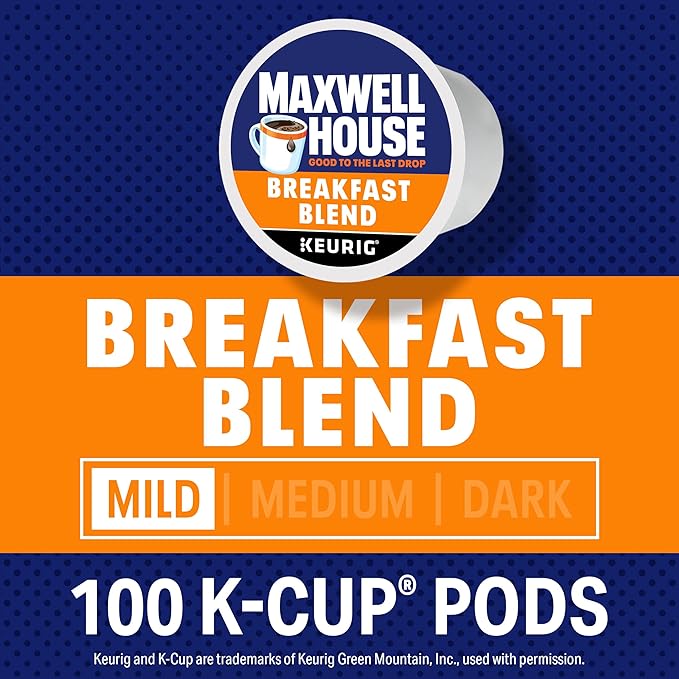 Maxwell House Breakfast Blend Mild Roast K-Cup Coffee Pods 100 ct Box