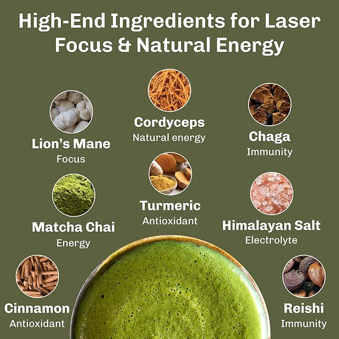 MUDWTR Mushroom Matcha Powder | 3000mg of Adaptogenic Mushrooms | Japanese Matcha Powder Blend | USDA Organic | Energy Focus &amp Immunity Support | Lion's Mane Chaga Reishi Cordyceps | 90 Servi