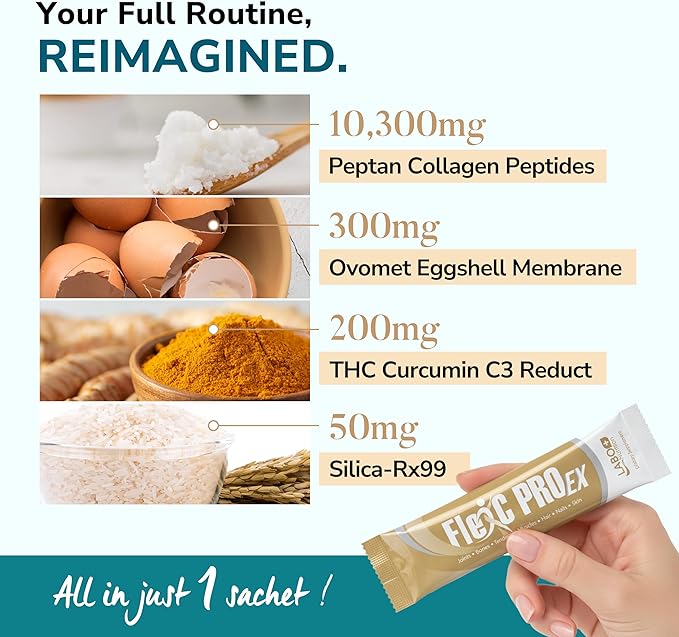 LABO Nutrition FlexC PRO EX Full Spectrum Collagen Type I III V &amp X Peptan Collagen Eggshell Membrane Water Soluble Silica &amp Curcumin C3 Reduct for Hair Skin Nails Joint Bones Mus