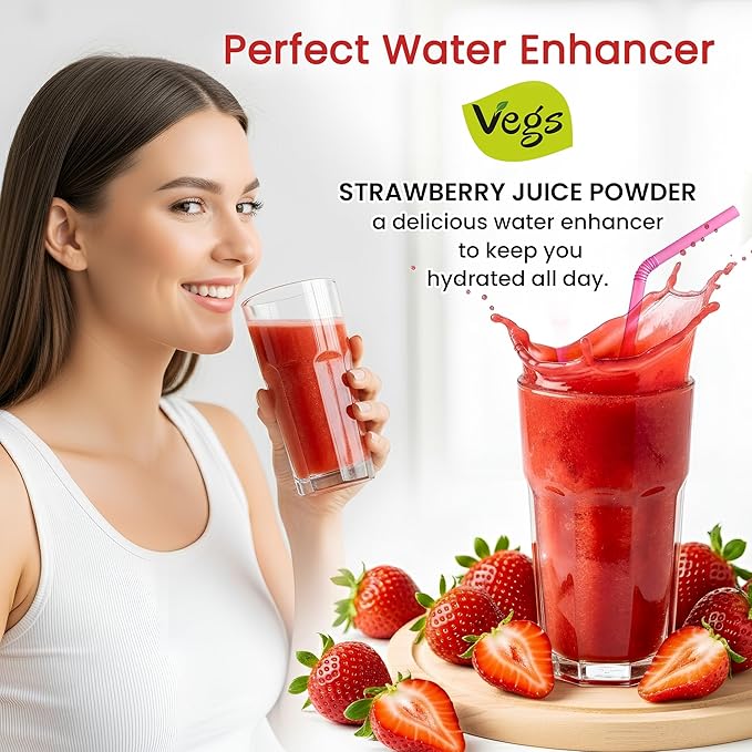 Vegs Strawberry Juice Powder - Freeze Dried Organic Strawberry Juice Instant Drink Mix Powder Baking Dessert Flavoring - Real Fruit Hydration with Electrolytes &amp Antioxidants Sugar Free - 11 oz