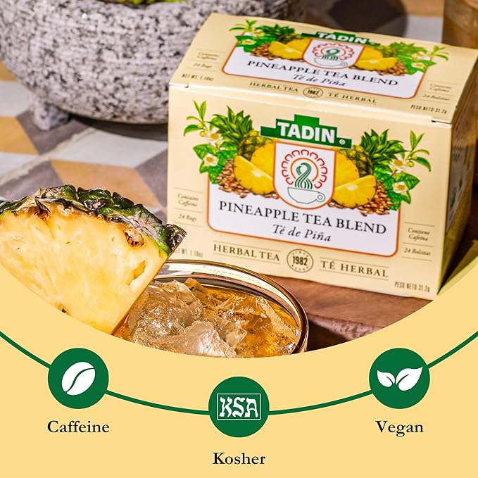 Tadin Pineapple Herbal Tea Contains Caffeine Individually Wrapped Tea Bags Best Hot or Iced 24 Tea Bags Per Box Pack of 6