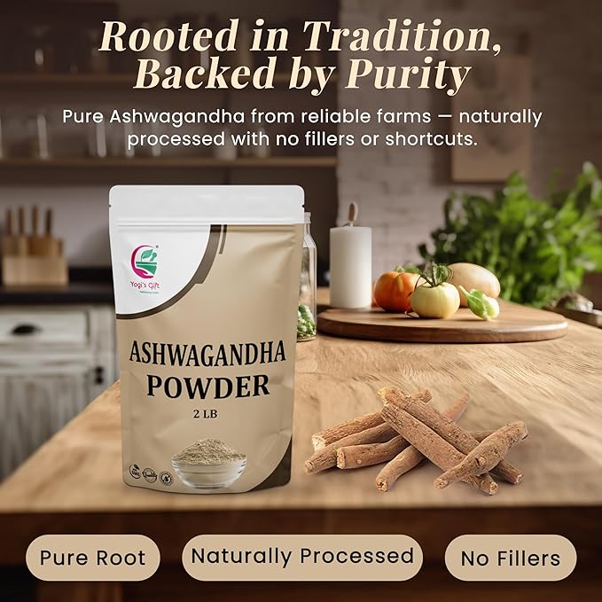 Ashwagandha Powder 2 LB 100% Natural &amp Pure Ashwagandha Root Powder Finely Grounded for Teas Smoothies &amp Recipes 2 LB Bulk Pack Resealable Bag for Freshness - By Yogi’s Gift®