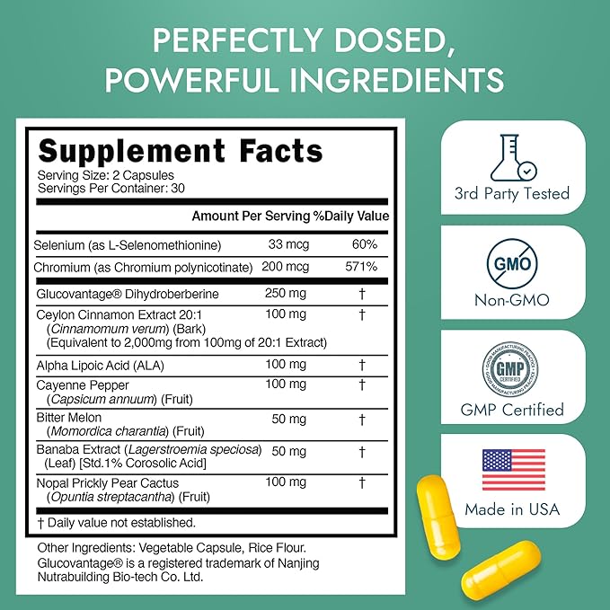 Dihydroberberine Super Berberine Supplement with Ceylon Cinnamon and Alpha Lipoic Acid - GlucoVantage 250mg - 5x Enhanced Bioavailability Over Berberine HCL - Metabolic &amp Wellness Support - 60 Cap
